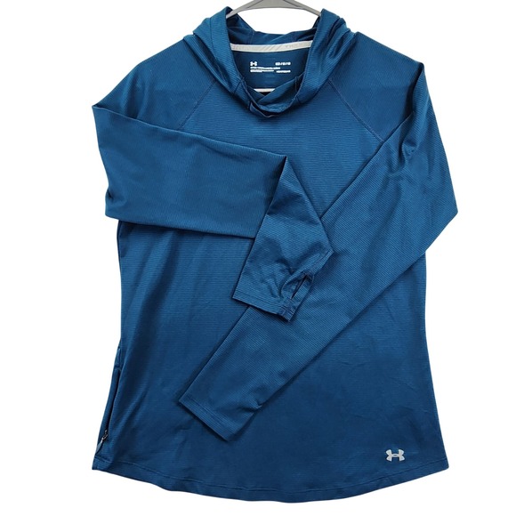 Under Armour Tops - Under Armour Blue HeatGear Threadborne Run Hoodie Pullover Athleisure Sporty MD